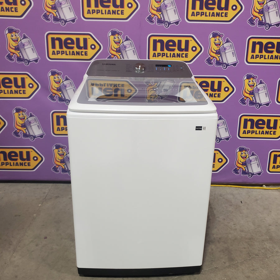 Samsung White Top Load 5.0 Cu. Ft. Washer with Active Water Jet WA50R5200AW - Open Box and Samsung White Electric 7.4 Cu. Ft. Dryer with Sensor Dry DVE50R5200W - Certified Refurbished