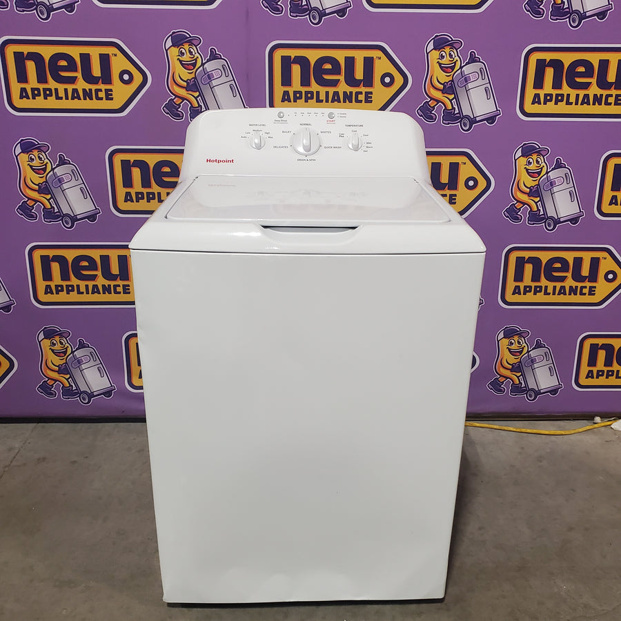 Hotpoint® 4.0 cu. ft. Capacity Washer with Cold Plus and Water Level Control HTW265ASWWW - Scratch & Dent (Major) and Hotpoint 6.2 cu. ft. Capacity Electric Dryer with Up To 120 ft. Venting and Shallow Depth HTX26EASWWW - Scratch & Dent (Open Box)
