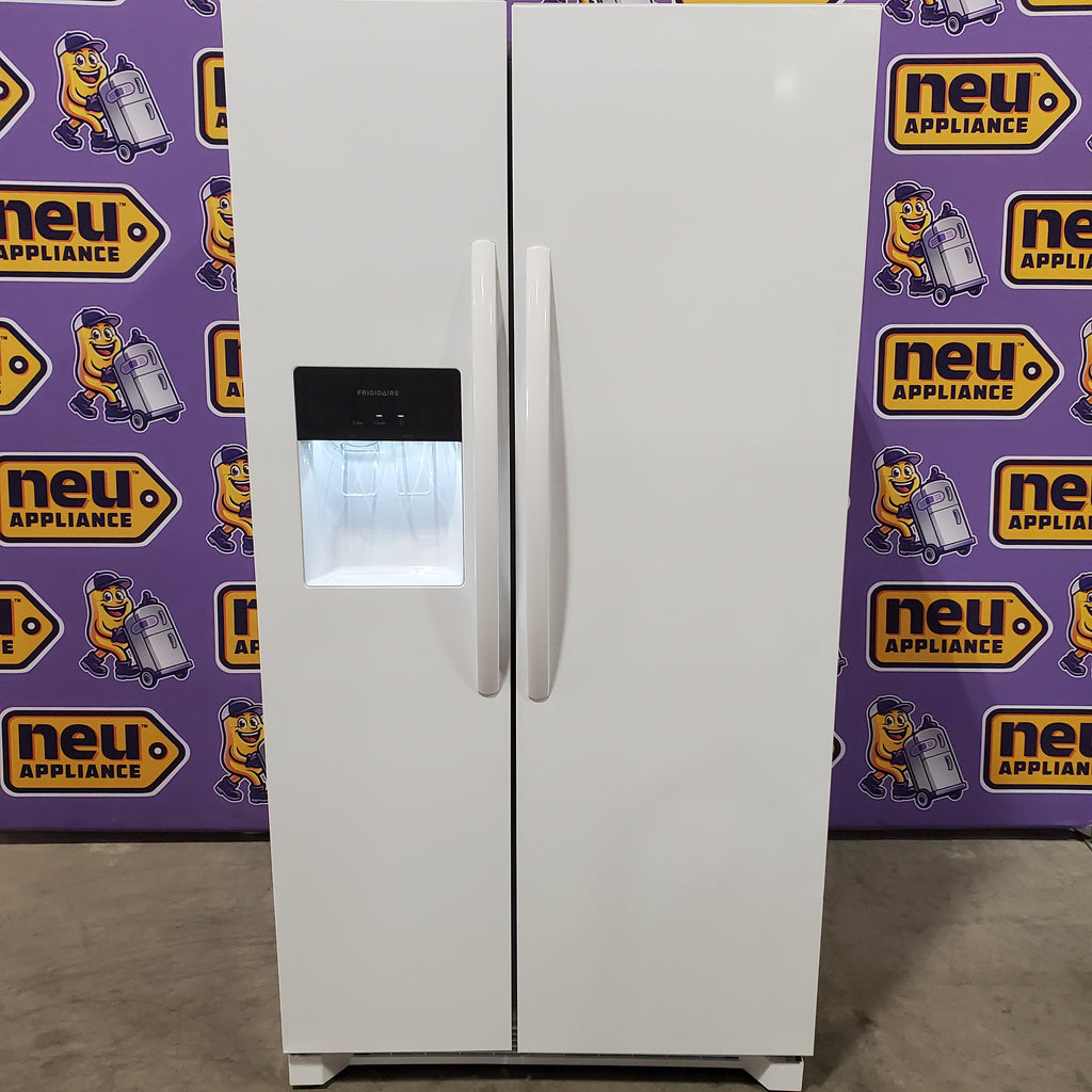 Frigidaire 25.6 cu. ft. Side by Side Refrigerator in White with Exterior Ice and Water Dispenser 22221428 - FRSS2623AW - Scratch & Dent (Minor)