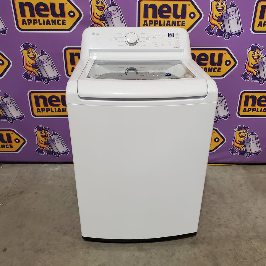 LG 4.3 cu. ft. Ultra Large Capacity Top Load Washer with 4-Way™ Agitator WT7005CW - Scratch & Dent (Minor) and LG 7.3 Cu. Ft. Electric Rear Control Ultra Large Capacity Dryer with Sensor Dry DLE6100W - Open Box