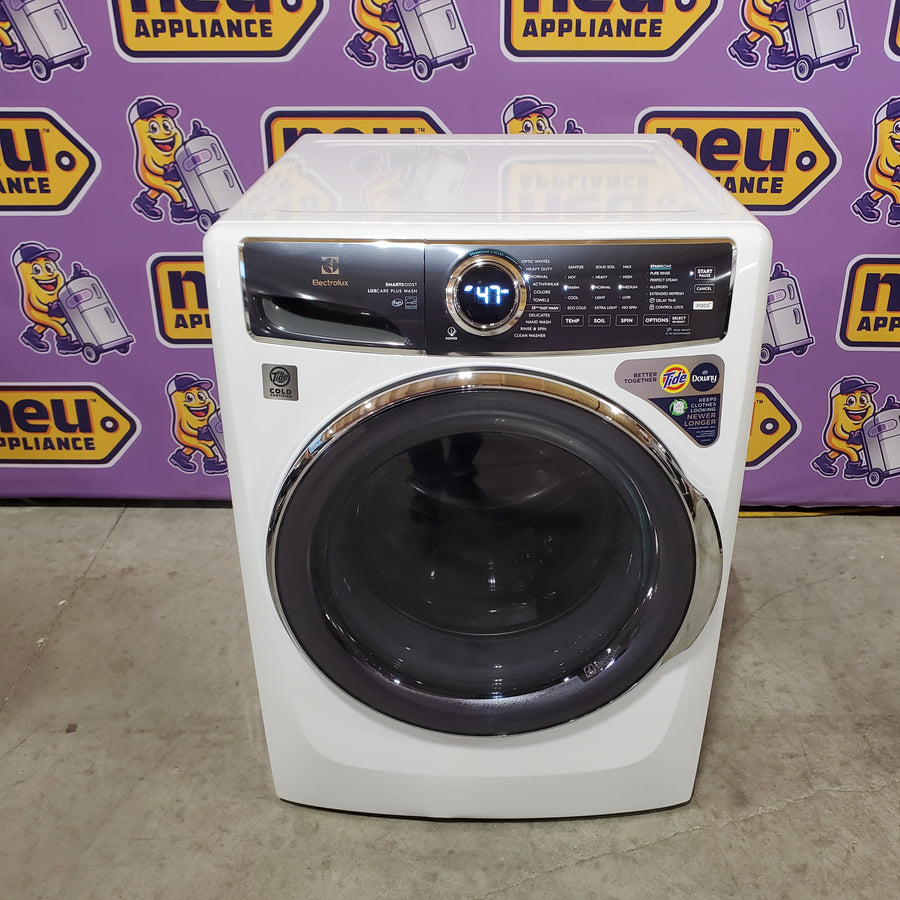 Electrolux 4.5 Cu.Ft. Stackable Front Load Washer with Steam and SmartBoost Wash System ELFW7637AW - Open Box and Electrolux 8.0 Cu. Ft. Front Load Perfect Steam™ Electric Dryer with Balanced Dry™ and Instant Refresh ELFE7626BW - Scratch & Dent (Minor)