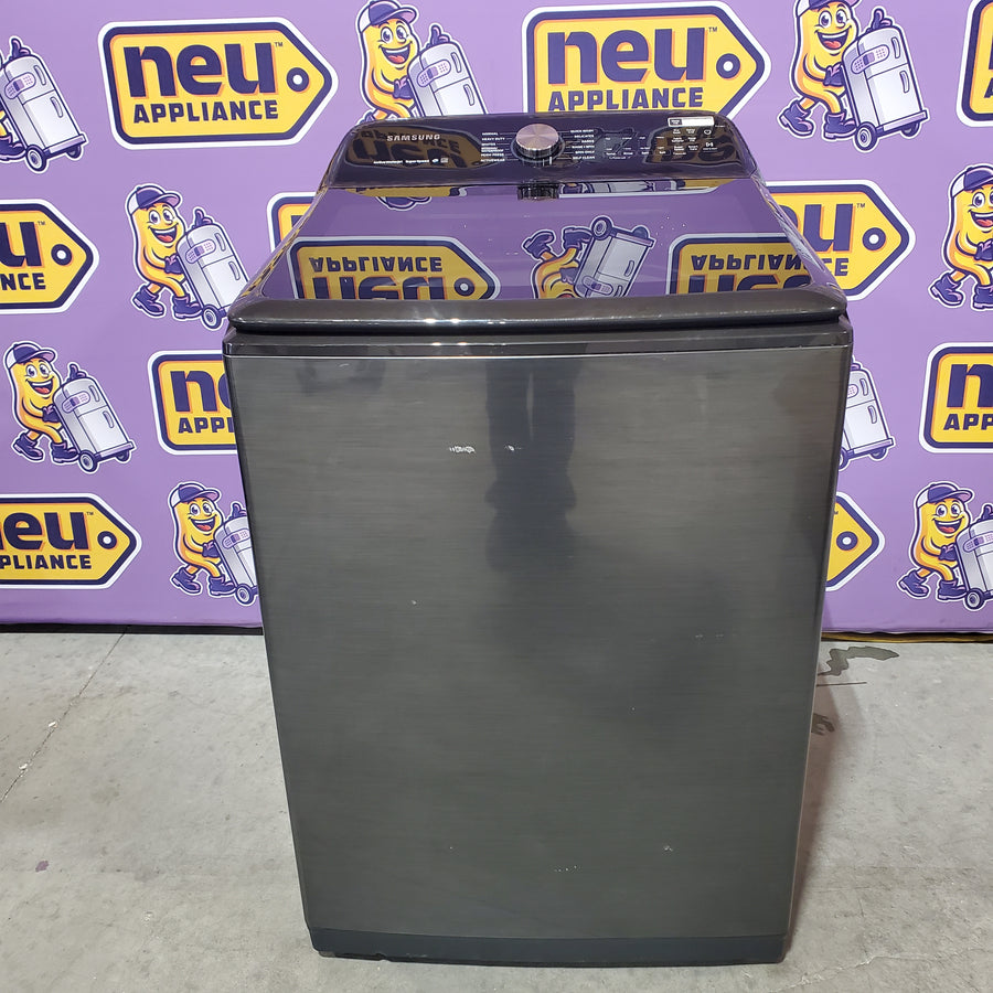 Samsung 5.0 cu. ft. Energy Star Top Load Washer with Active Water Jet in Black Stainless Steel WA50R5400AV - Certified Refurbished and Samsung Black Stainless Steel Electric 7.4 Cu. Ft. Dryer with Steam Sanitize DVE50R5400 - Certified Refurbished