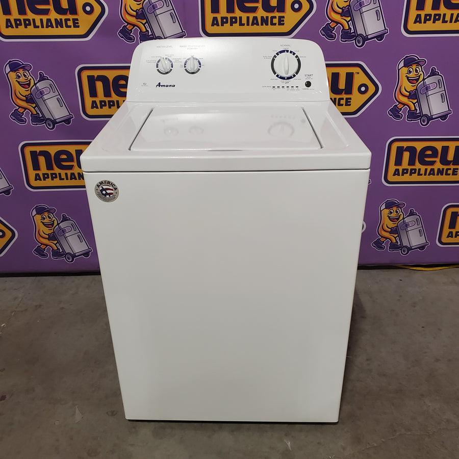 Amana Top Load 3.5 Cu. Ft. Washer with Dual Action Agitator, and Porcelain Tub NTW4516FW - Scratch & Dent (Minor) and Amana 6.5 Cu. Ft. Electric Dryer with Wrinkle Shield Option and Automatic Dryness Control NED4655EW - Certified Refurbished