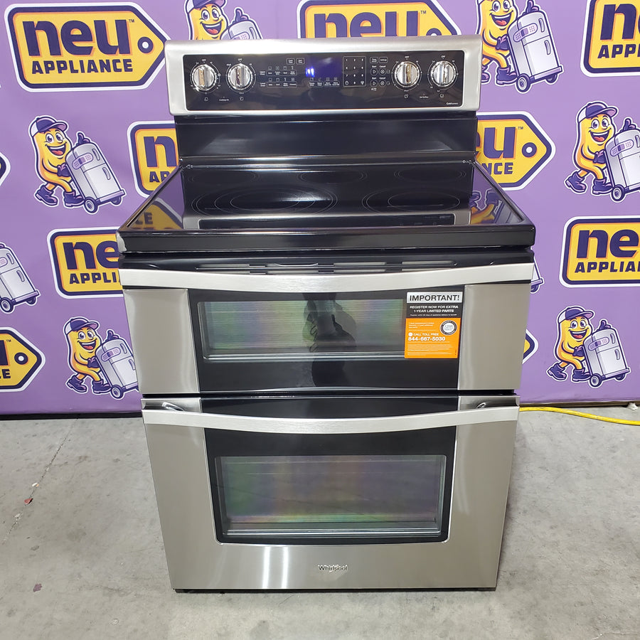 Whirlpool 6.7 cu. ft. 5 Burner Element Double Oven Electric Range with True Convection in Stainless Steel WGE745C0FS - Scratch & Dent (Minor)