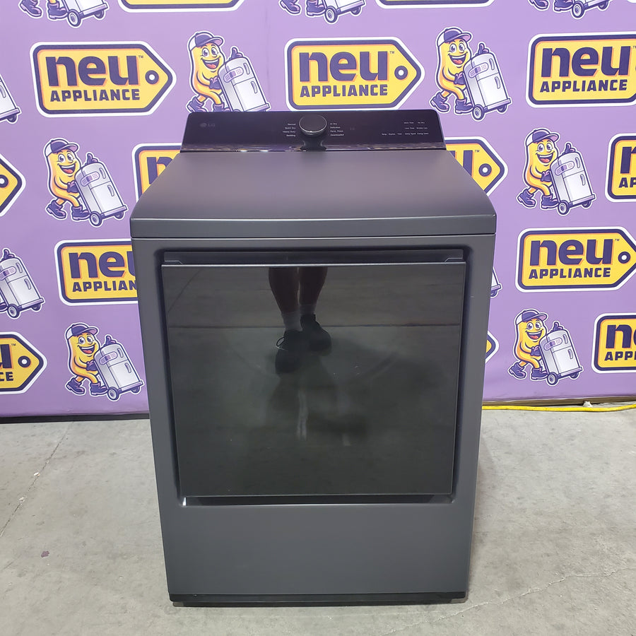 LG 5.5 cu. ft. SMART Top Load Washer in Matte Black with Impeller, Easy Unload and TurboWash3D Technology WT8400CB - Open Box and LG 7.3 cu. ft. Ultra Large Capacity Rear Control Electric Dryer with EasyLoad™ Door DLE8400BE - Scratch & Dent (Minor)