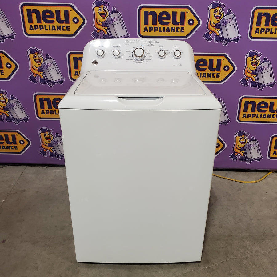 GE White Top Load 4.2 Cu. Ft. Washer with Stainless Steel Basket and Dual Action Agitator GTW460ASJWW - Certified Refurbished