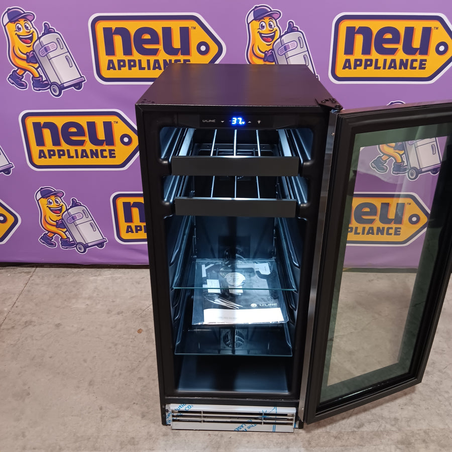 U-Line 15 Inch Beverage Center with 2.9 Cu. Ft. Capacity, Convection Cooling System, Adjustable Glass Shelves, Wine Racks, and Digital Touch Pad Controls  UHBV115SG01A - Scratch & Dent (Minor)