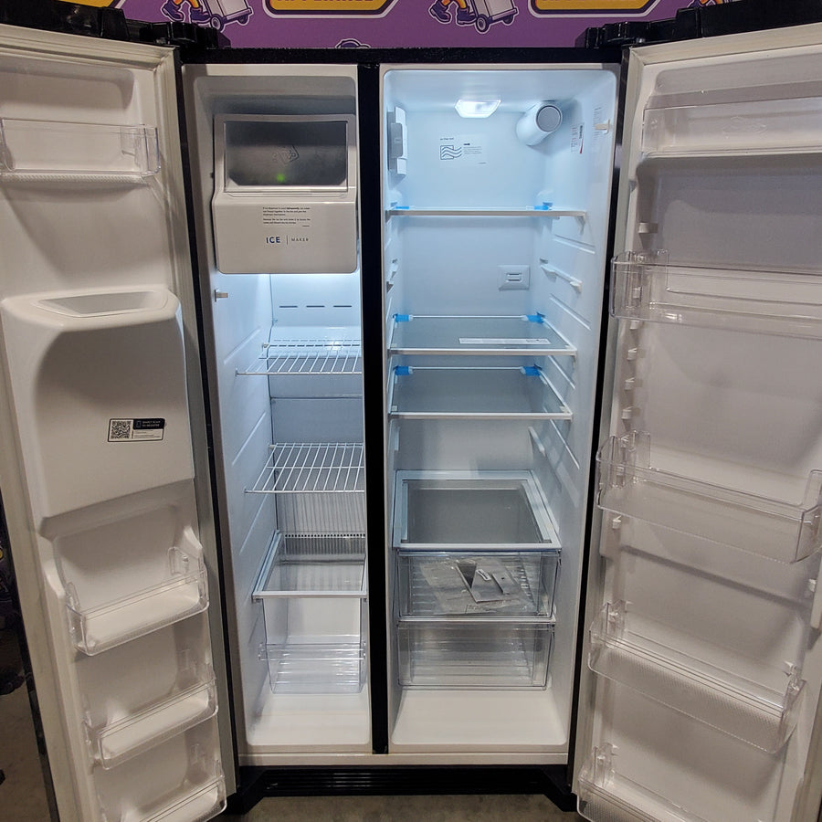 Frigidaire 25.6-cu ft Standard-Depth 36-in Wide Side-by-Side Refrigerator with Ice Maker, Water and Ice Dispenser in Black Stainless Steel FRSS2623AD - Scratch & Dent (Minor)