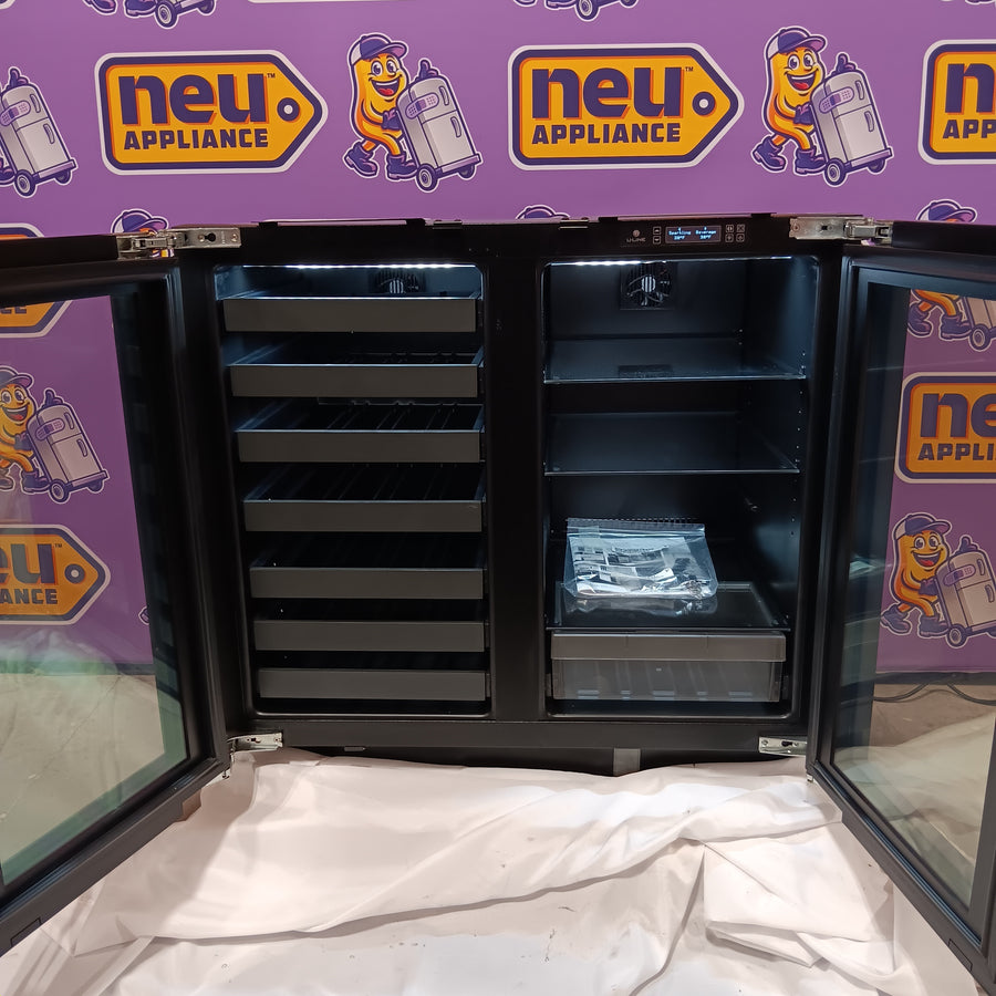 U-Line 36 Inch Built-in Beverage Center and Wine Storage with 31 Wine Bottle Capacity, 79 12 oz. Bottle Capacity, 123 12 oz. Can Capacity, LED Theater Lighting, Dual Zone Temperature, and Sabbath Mode U-3036BVWCS - Scratch & Dent (Moderate)