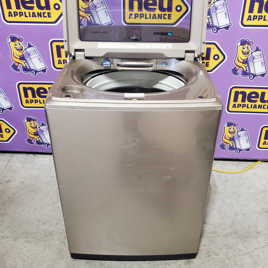 Samsung High Efficiency Extra Large ( 5.4-cu ft ) Top-Load Washer with Steam Cycle in Champagne WA54R7600AC - Certified Refurbished