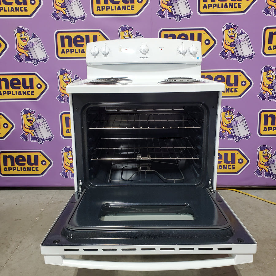 Hotpoint White 30-in 4 Burners 5-cu ft Freestanding Electric Range with Sensi Temp Technology RBS330DRWW - Scratch & Dent (Minor)