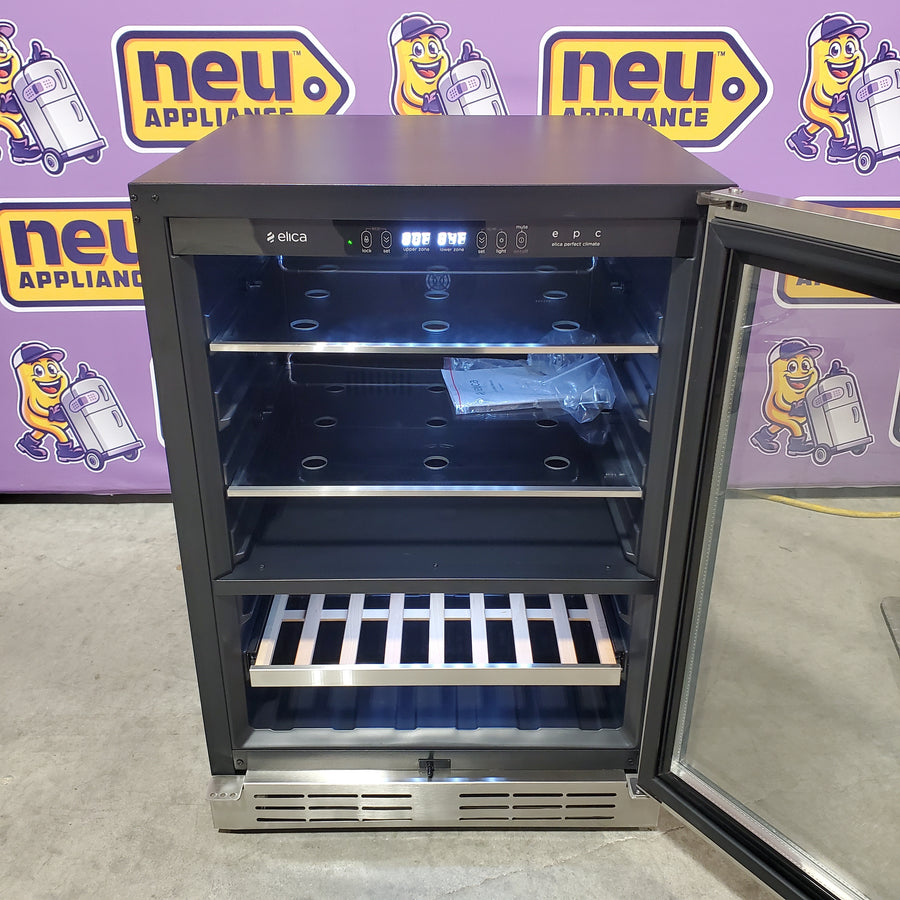 Elica 24 Inch Dual Zone Wine and Beverage Center with 4.8 Cu. Ft. Capacity, Slide Out Shelves, and UV Coated Double Panel Glass Door EBS52SS1 - Scratch & Dent (Minor)