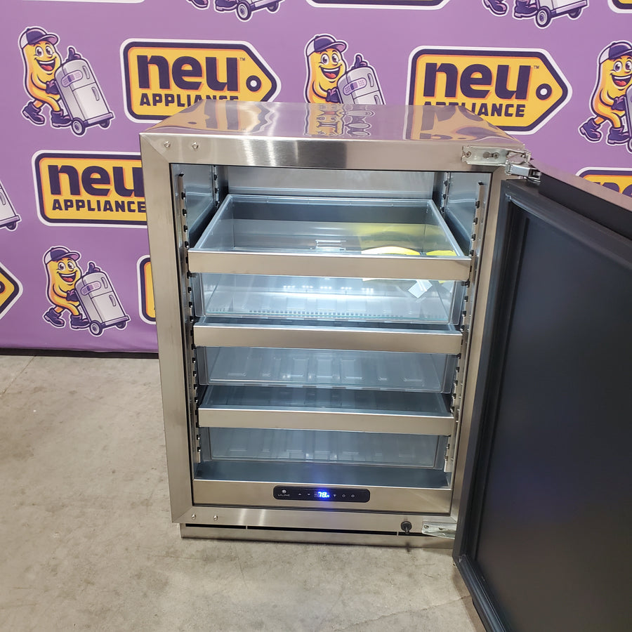 U-Line 24 Inch Undercounter Refrigerator with 5.2 cu. ft. Capacity, 94-Bottle Capacity, 148-Can Capacity, LED Lighting, Digital Touch Pad Control, Convection Cooling, and Reversible Soft Close Door UHRE524SS81A - Scratch & Dent (Minor)