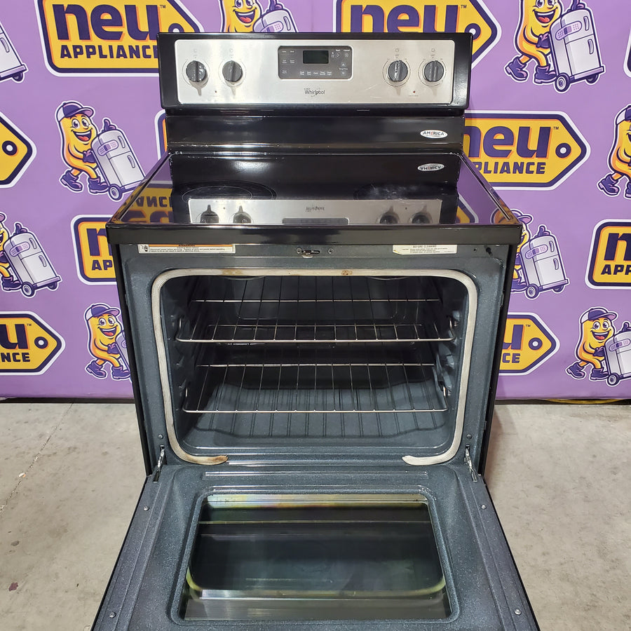 Whirlpool 30-in Glass Top 4 Burners 5.3-cu ft Freestanding in Black-on-Stainless WFE515S0ES - Certified Refurbished