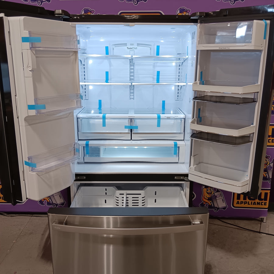 GE Profile™ ENERGY STAR® 22.1 Cu. Ft. Counter-Depth Fingerprint Resistant Stainless French-Door Refrigerator with Hands-Free AutoFill PYE22KYNFS - Certified Refurbished
