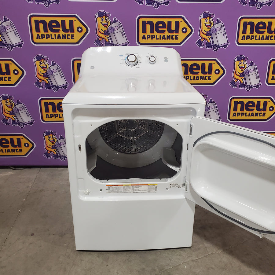 GE White Electric 6.2 Cu. Ft. Capacity Dryer with Shallow Depth and Up to 120 Ft. Venting Capability 22421754 - GTX33EASKWW - Open Box