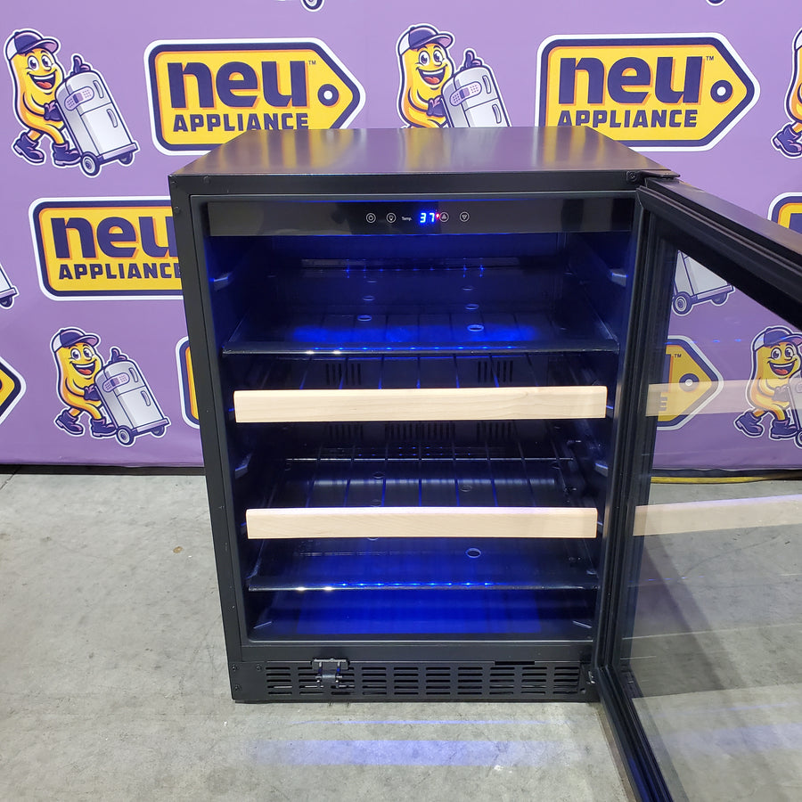 Azure 24 Inch Beverage Center with Blue LED Lighting, Glass Shelving, Wine Racks, Field Reversible Door, Digital Display Controls, and Auto Defrost A124BEV-O - Open Box