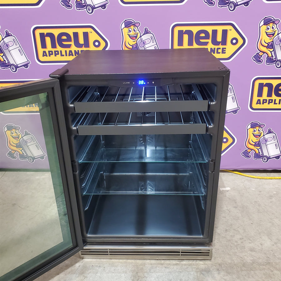 U-Line 5.5 cu ft 48-750ml Bottle Wine Refrigerator with Lock in Stainless Steel UHWC124-SG31A - Open Box