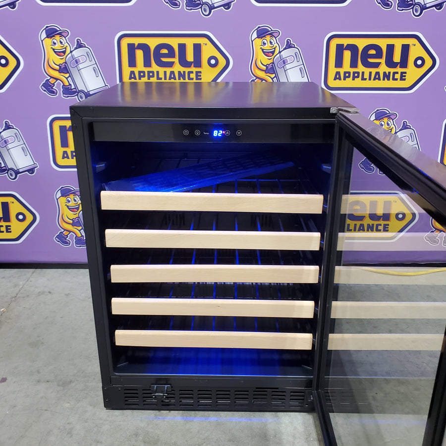 Azure 24 Inch Wine Center with 5.1 cu. ft. Capacity, Wood Front Racks, Field Reversible Door, Blue LED Lighting, Digital Display Controls, and Auto Defrost A124WC-S - Scratch & Dent (Minor)