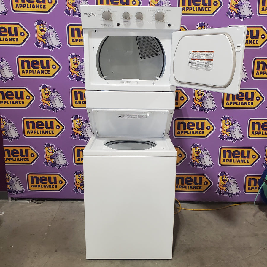 Whirlpool Long Vent Stacked 3.5 Cu. Ft. Laundry Center with 9 Wash Cycles, Auto Dry Technology, and Dual Action Agitator with Fabric Softener Dispenser WETLV27HW - Certified Refurbished