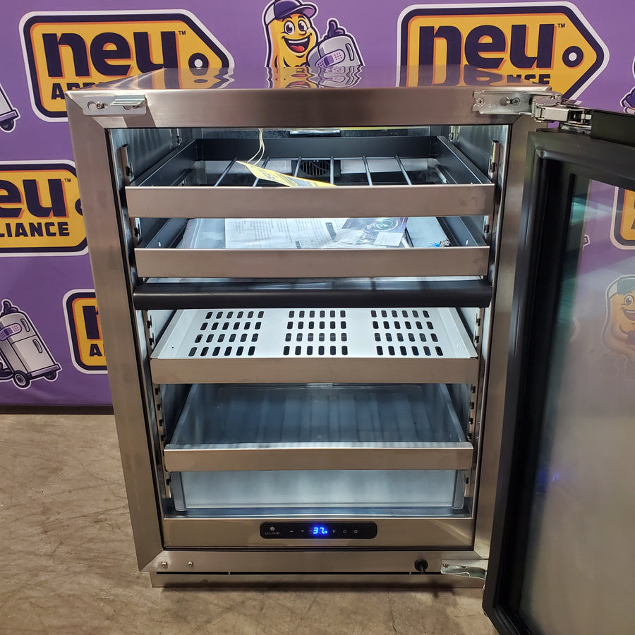 U-Line 24 Inch Dual Zone Beverage Center with 5.1 Cu. Ft. Capacity, Convection Cooling, Stainless Steel Interior, Removable Full-Extension: Shelf, Slide & Secure Bin, and Wine Racks UHBD524 - Scratch & Dent (Minor)