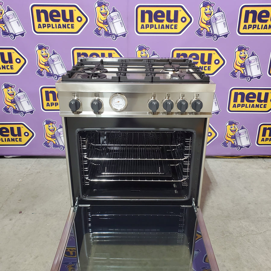 Bertazzoni 30 Inch Gas Range with 4 Aluminum Burners, 4.7 Cu. Ft Oven Capacity, Cast Iron Grates, Convection Bake, Soft Motion Doors, 19000 BTU Power Burner, Infrared Gas Broiler MAST304GASXV - Scratch & Dent (Minor)