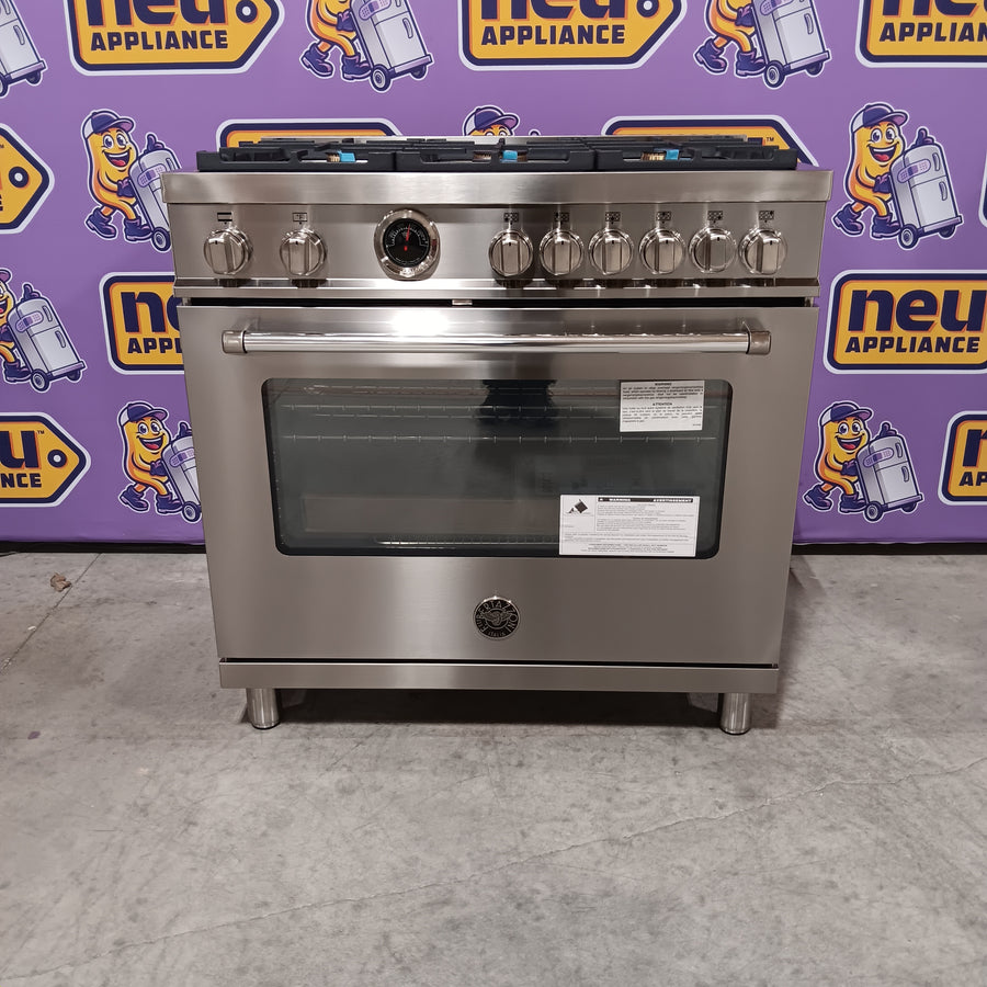 Bertazzoni 36 in. Wide 6 Burner 5.76 cu. ft. Master SeriesDual Fuel Freestanding Range in Stainless Steel MAS366BCFEPXT - Scratch & Dent (Minor)
