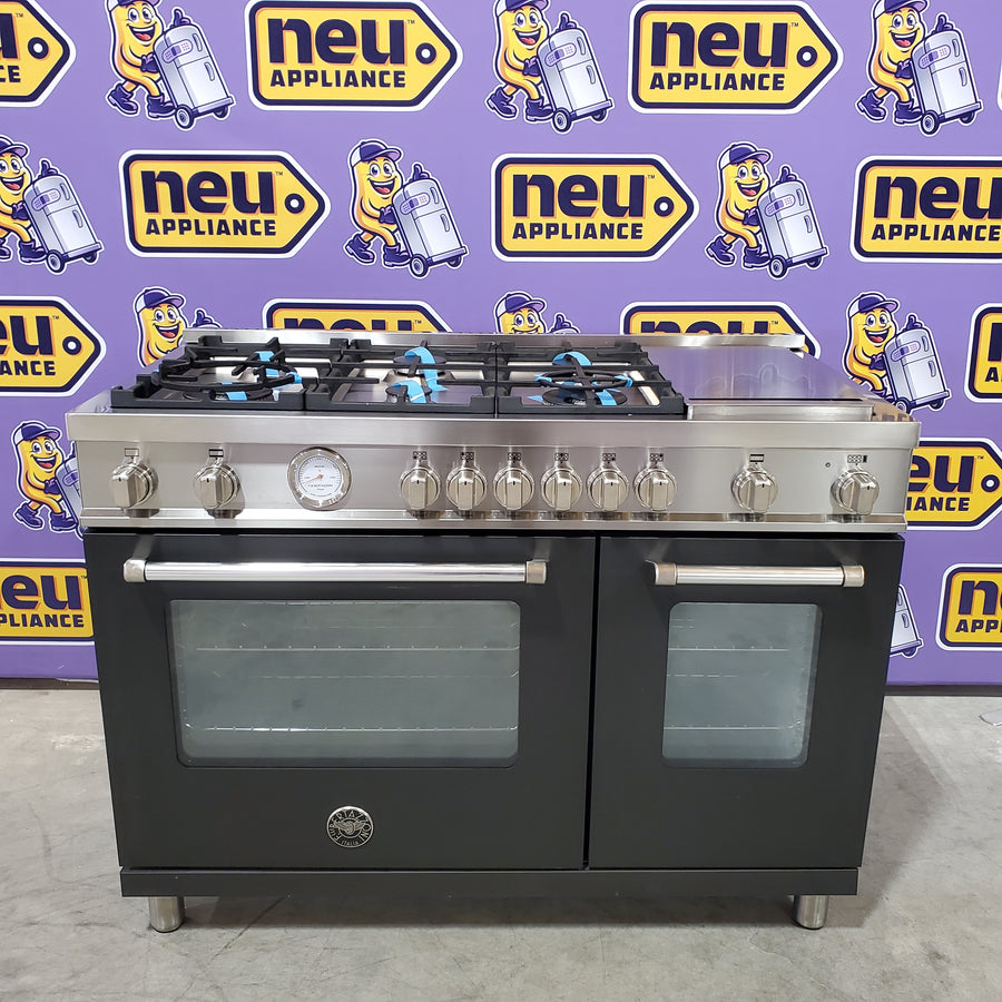 Bertazzoni 48 Inch Freestanding Gas Range with 7.1 cu. ft., 6 Sealed Burners, Griddle, and Convection MAST486GGASNEE - Scratch & Dent (Moderate)