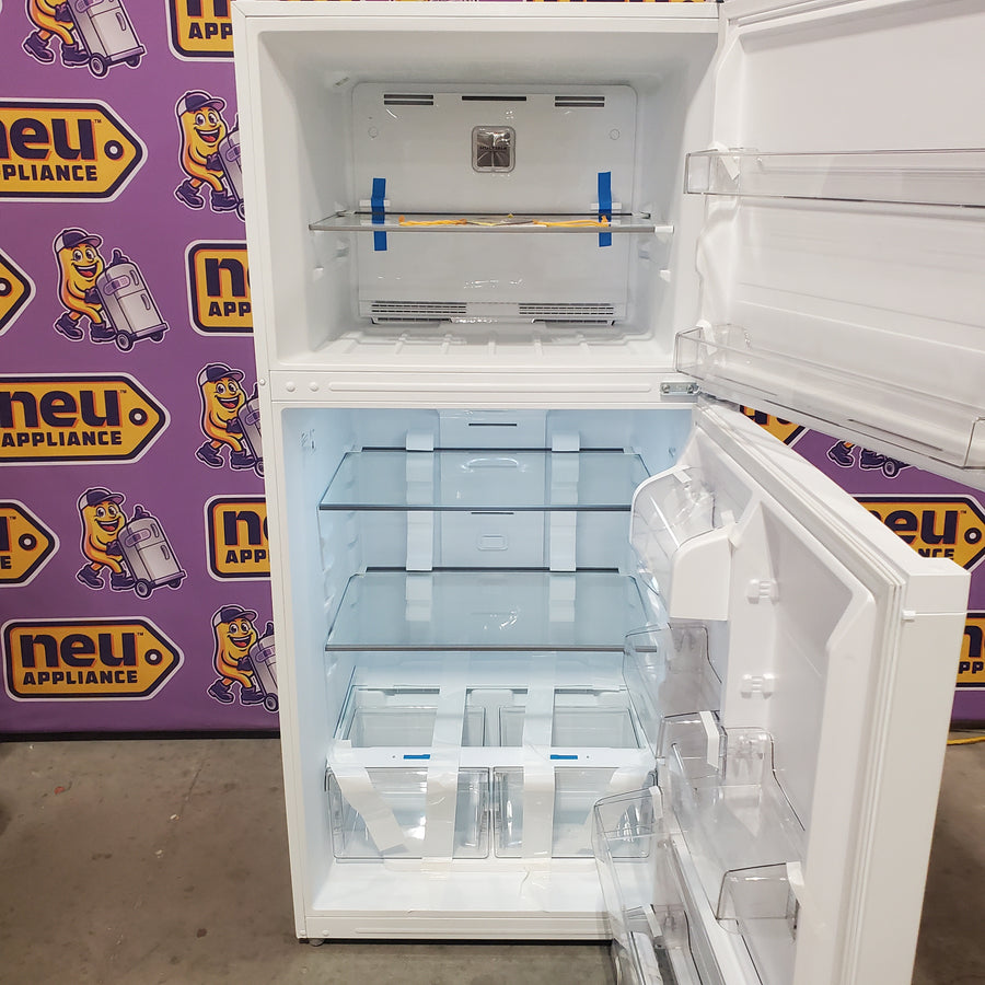 Midea Garage Ready Top Freezer 18.1 Cu. Ft. Refrigerator with Gallon sized Door Bins and Ice Maker Ready MRT18D3BWW - Scratch and Dent (Minor)