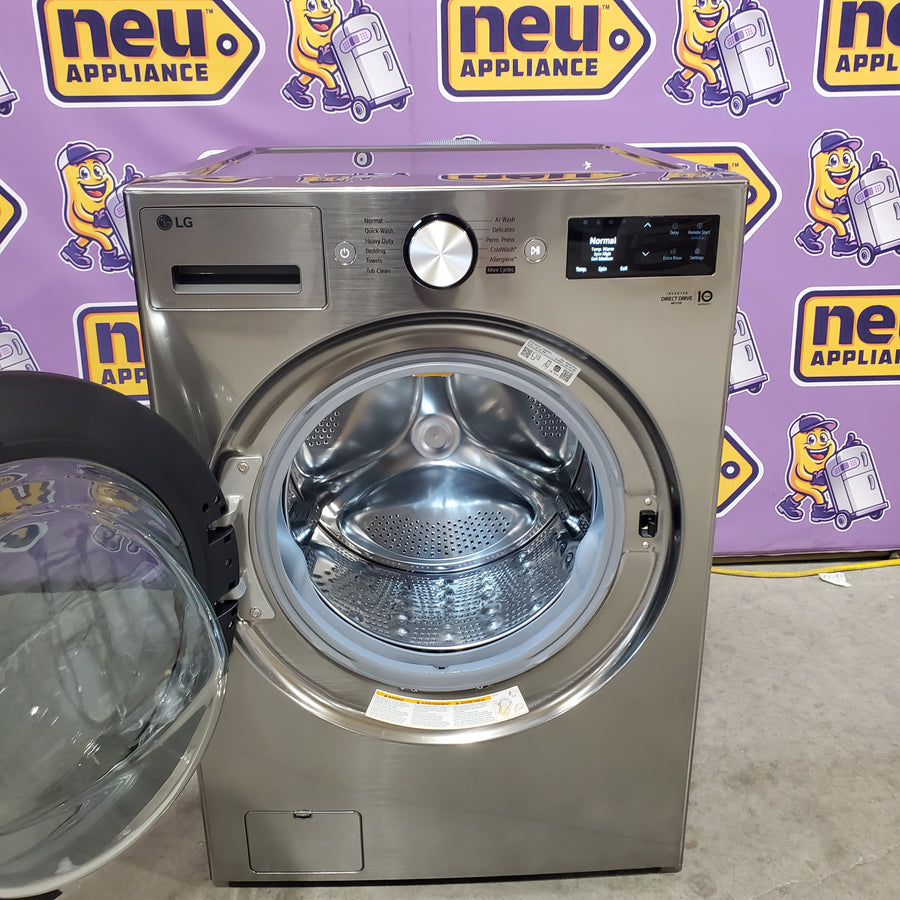 LG 5.0 cu. ft. Mega Capacity Smart Front Load Washer with TurboWash® 360° and AI Sensing WM5800HVA - Open Box and LG 7.4-cu ft Stackable Vented Electric Dryer with Steam Cycle in Graphite Steel DLEX5800V - Scratch & Dent (Moderate)