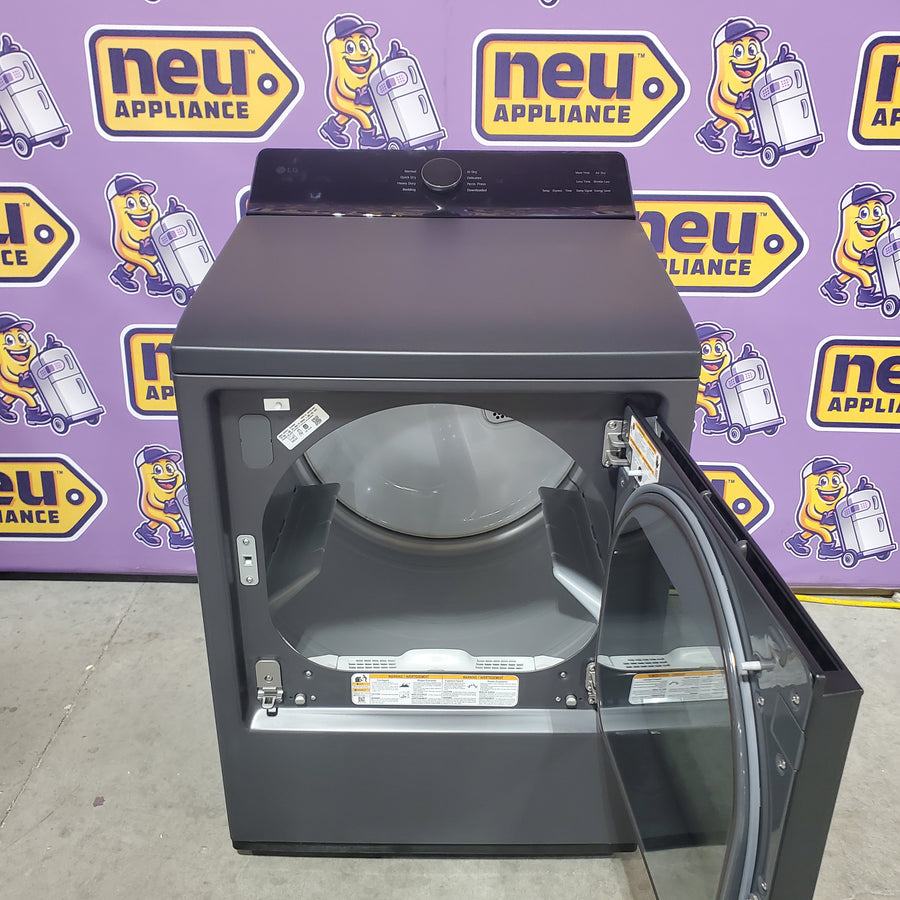 LG 5.5 cu. ft. SMART Top Load Washer in Matte Black with Impeller, Easy Unload and TurboWash3D Technology WT8400CB - Open Box and LG 7.3 cu. ft. Ultra Large Capacity Rear Control Electric Dryer with EasyLoad™ Door and AI Sensing DLE8400BE - Open Box