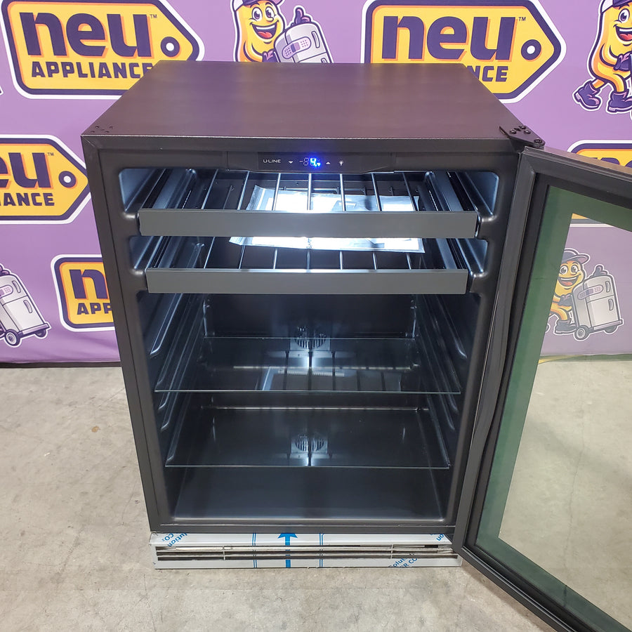 U-Line 24 Inch Beverage Center with 5.5 Cu. Ft. Capacity, Adjustable Glass Shelves, Wine Racks, LOW-E Argon Thermopane Glass Door, and Convection Cooling UHBV124SG01A - Scratch & Dent (Minor)