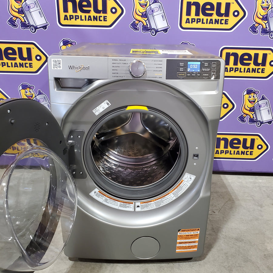 Whirlpool 4.5 cu. ft. Smart Front Load ENERGY STAR® Washer with FreshFlow™ Vent System WFW5720RR - Scratch & Dent (Minor) and Whirlpool 7.4 cu. ft. 240-Volt Stackable Electric Vented Dryer with Steam Refresh WED90HEFC - Certified Refurbished