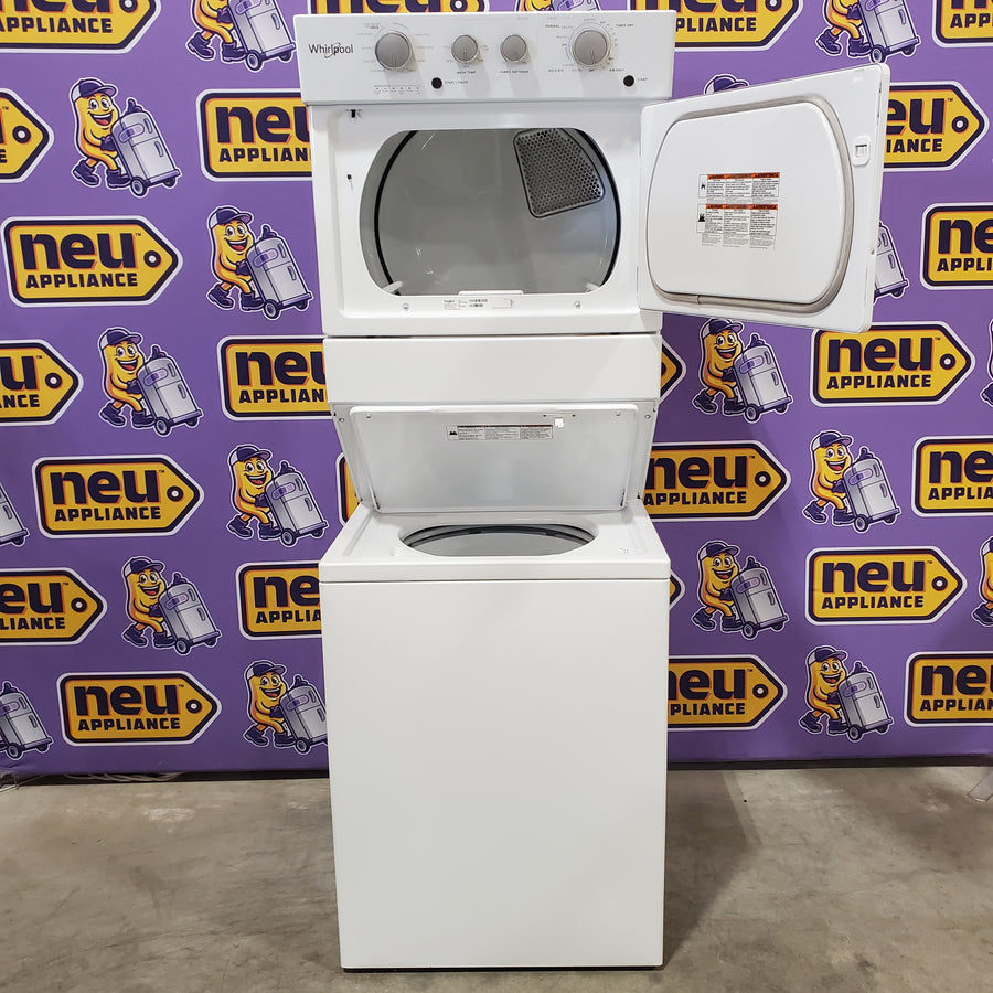 Whirlpool Long Vent Stacked 3.5 Cu. Ft. Laundry Center with 9 Wash Cycles, Auto Dry Technology, and Dual Action Agitator with Fabric Softener Dispenser WETLV27HW - Certified Refurbished