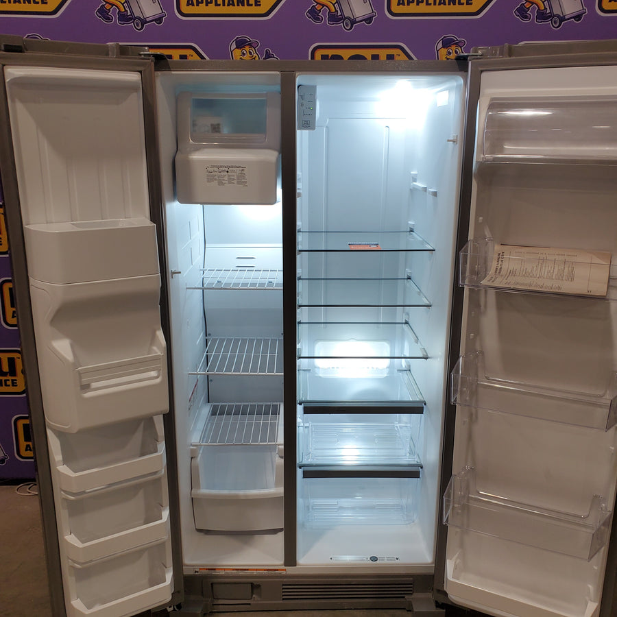 Whirlpool 33 Inch Wide Side by Side 21 Cu. Ft. Refrigerator with Can Caddy and Frameless Glass Shelves in Fingerprint Resistant Stainless Steel WRS321SDHZ - Scratch & Dent (Major)