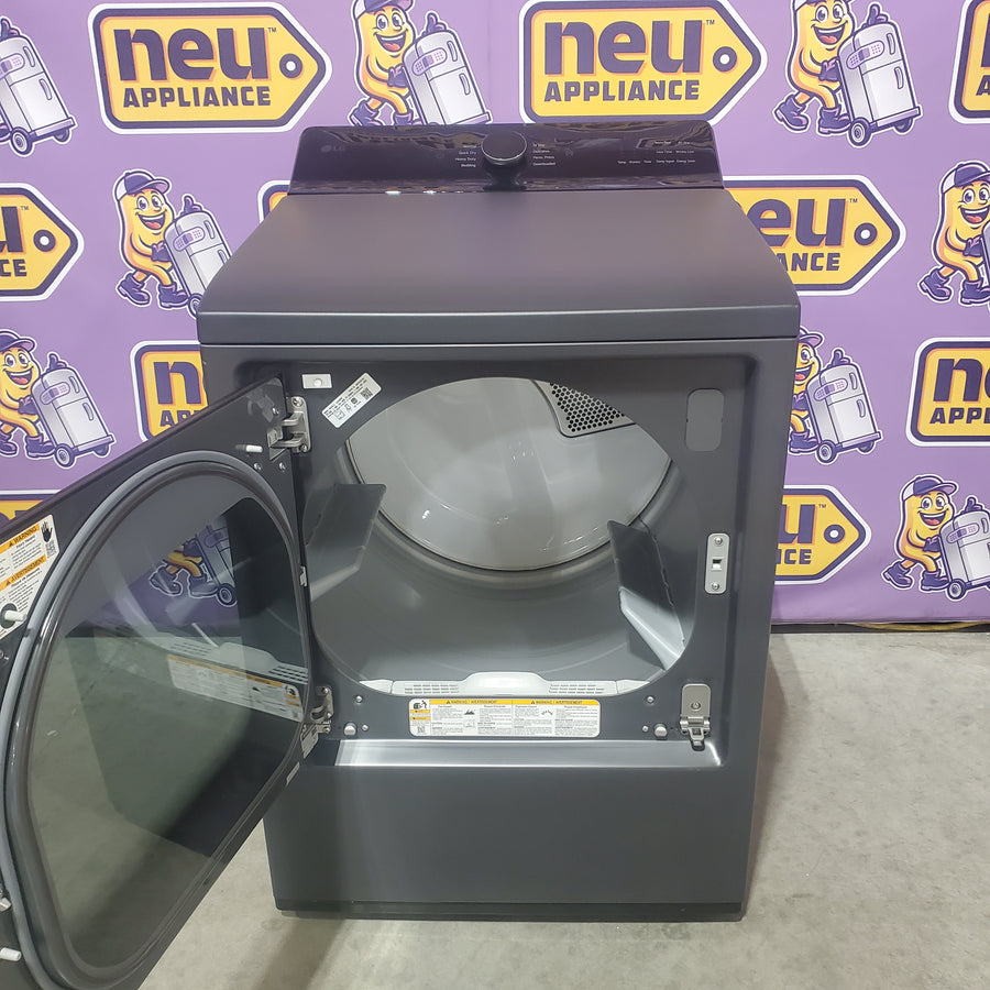LG 5.5 cu. ft. SMART Top Load Washer in Matte Black with Impeller, Easy Unload and TurboWash3D Technology WT8400CB - Open Box and LG 7.3 cu. ft. Ultra Large Capacity Rear Control Electric Dryer with EasyLoad™ Door DLE8400BE - Scratch & Dent (Minor)