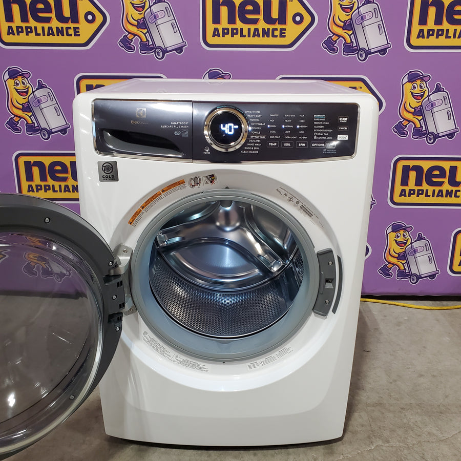 Electrolux 4.5 Cu.Ft. Stackable Front Load Washer with Steam and SmartBoost Wash System ELFW7637AW - Scratch & Dent (Moderate) and Electrolux 8.0 cu. ft. Front Load Electric Dryer with Perfect Steam ELFE7637AW - Scratch & Dent (Minor)