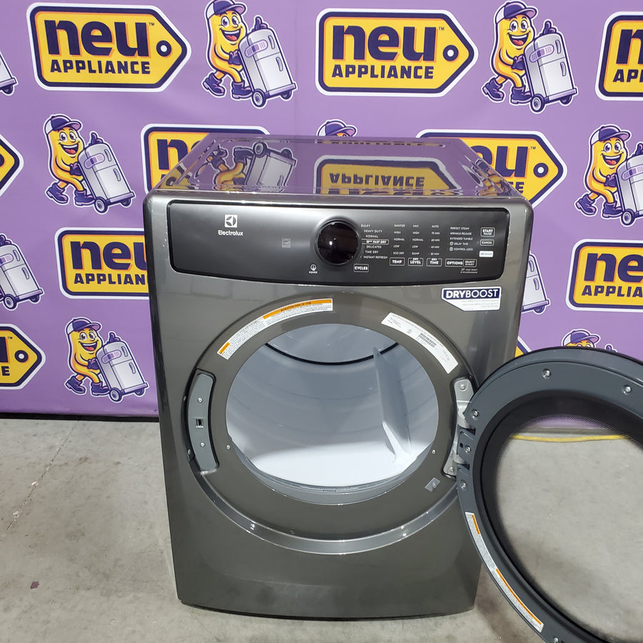 Electrolux 400 Series Front Load Washer - 4.5 Cu. Ft. ELFW7437AT - Scratch & Dent (Minor) and Electrolux 8-cu ft Stackable Vented Electric Dryer with Steam Cycle in Titanium ELFE7437AT - Scratch & Dent (Minor)
