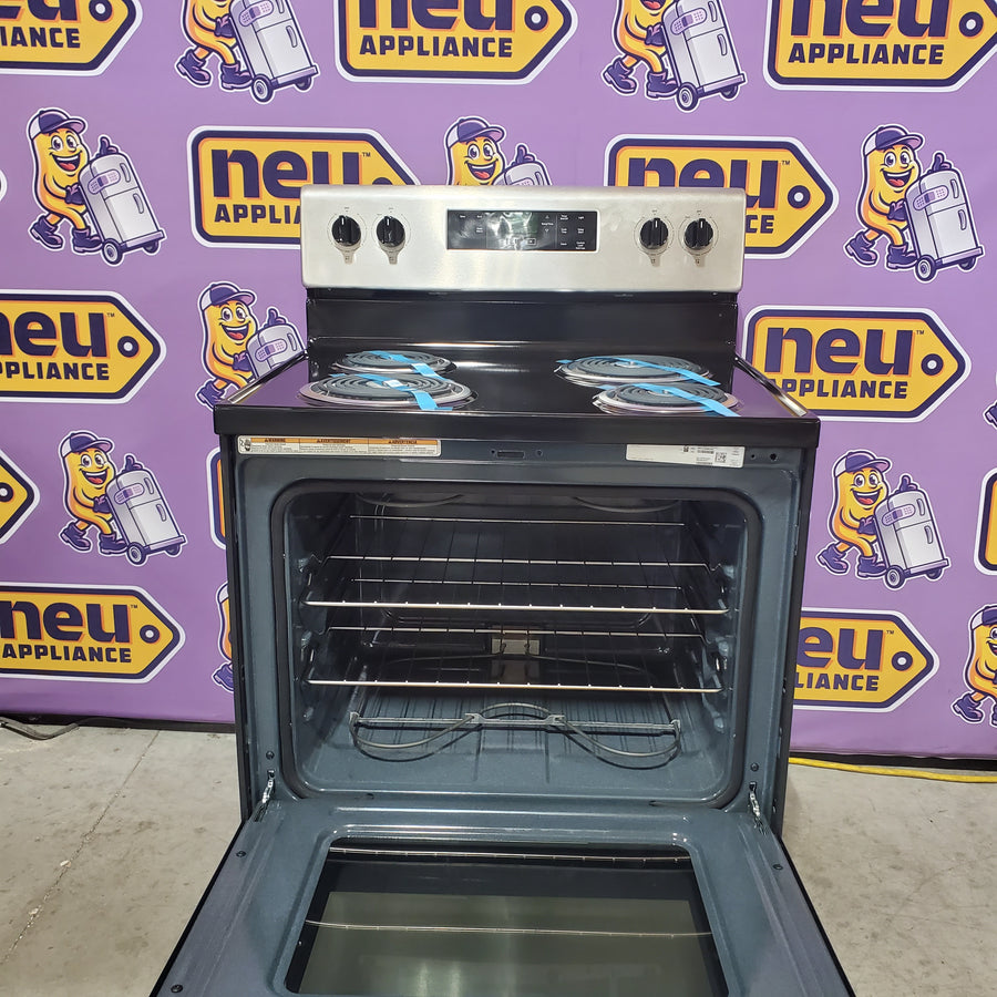 Whirlpool Stainless Steel 4.8 cu. ft. Electric Range with Keep Warm setting and Large Oven Window WFC150M0JS - Open Box