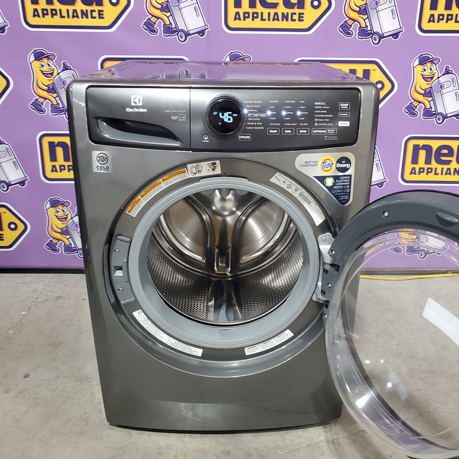 Electrolux 400 Series Front Load Washer - 4.5 Cu. Ft. ELFW7437AT - Scratch & Dent (Minor) and Electrolux 8-cu ft Stackable Vented Electric Dryer with Steam Cycle in Titanium ELFE7437AT - Scratch & Dent (Minor)