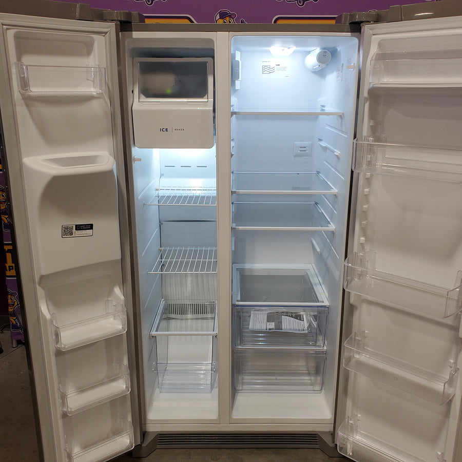 Frigidaire 25.6 cu. ft. ENERGY STAR Side by Side Refrigerator with Exterior Water and Ice Dispenser in Stainless Steel FRSS2623AS - Scratch & Dent (Minor)