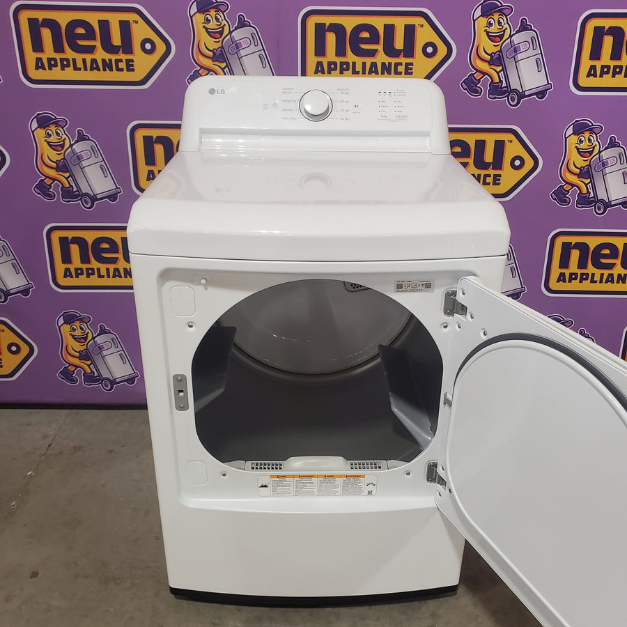 LG Top Load 4.1 Cu. Ft. Washer with TurboDrum Technology in White WT6105CW - Scratch & Dent (Minor) and LG 7.3 Cu. Ft.  Electric Rear Control Ultra Large Capacity Dryer in White with Sensor Dry DLE6100W - Open Box