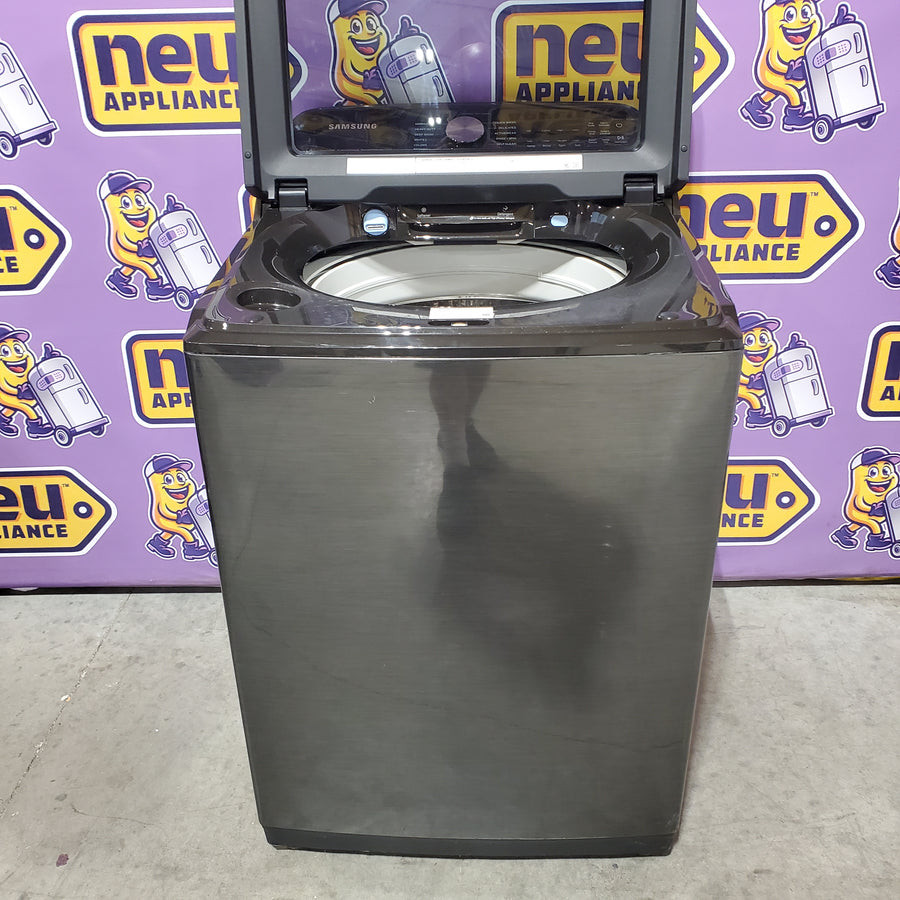 Samsung Brushed Black Top Load 5.2 Cu. Ft. Washer with SuperSpeed Wash WA52A5500AV - Certified Refurbished and Samsung Black Stainless Steel Electric 7.4 Cu. Ft. Dryer with Steam Sanitize DVE50R5400V - Certified Refurbished