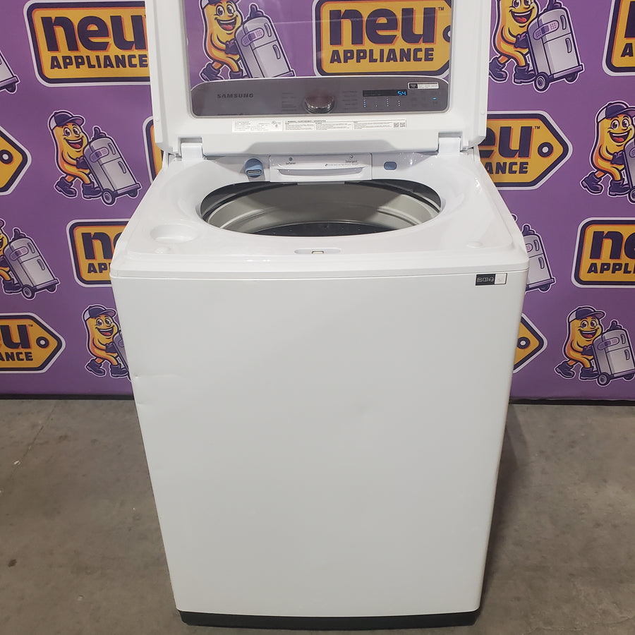 Samsung ENERGY STAR 5.0 cu. ft. Top Load Washing Machine with Active Water Jet WA50R5200AW - Certified Refurbished and Samsung 7.4 cu. ft. Vented Gas Dryer with Sensor Dry in White DVG50R5200W - Certified Refurbished