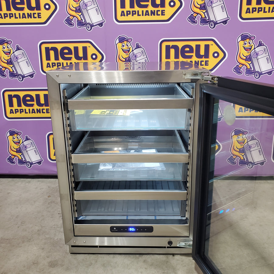 U-Line 24 Inch Undercounter Refrigerator with 5.2 cu. ft. Capacity, 94-Bottle Capacity, 148-Can Capacity, LED Lighting, Digital Touch Pad Control, Convection Cooling, and Reversible Soft Close Door UHRE524-IG01A - Scratch & Dent (Minor)