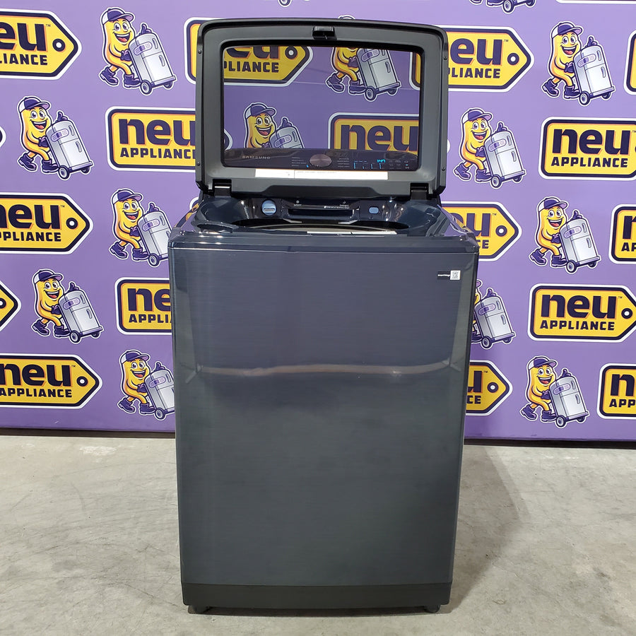 Samsung 5.4 cu. ft. Smart Top Load Washer with Pet Care Solution and Super Speed Wash WA54CG7150AD - Scratch & Dent (Minor) and  7.4 cu. ft. Smart Vented Electric Dryer with Pet Care Dry and Steam Sanitize+ 16262 - DVE54CG7150D - Open Box