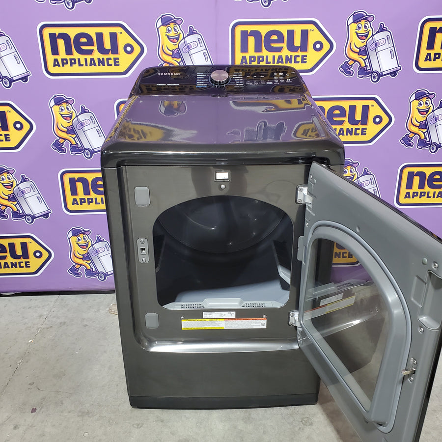 Samsung Brushed Black Top Load 5.2 Cu. Ft. Washer with SuperSpeed Wash WA52A5500AV - Certified Refurbished and Samsung Black Stainless Steel Electric 7.4 Cu. Ft. Dryer with Steam Sanitize DVE50R5400V - Certified Refurbished