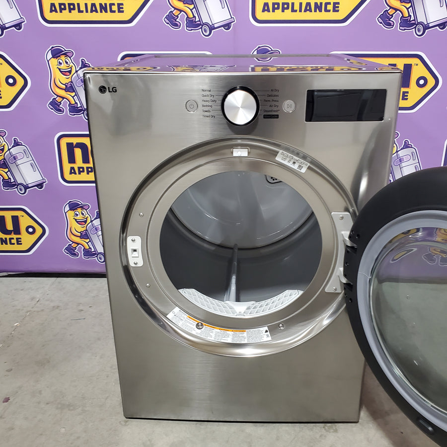 LG 5.0 cu. ft. Mega Capacity Smart Front Load Washer with TurboWash® 360° and AI Sensing WM5800HVA - Scratch & Dent (Minor) and LG 7.4-cu ft Stackable Vented Electric Dryer with Steam Cycle in Graphite Steel DLEX5800V - Scratch & Dent (Moderate)