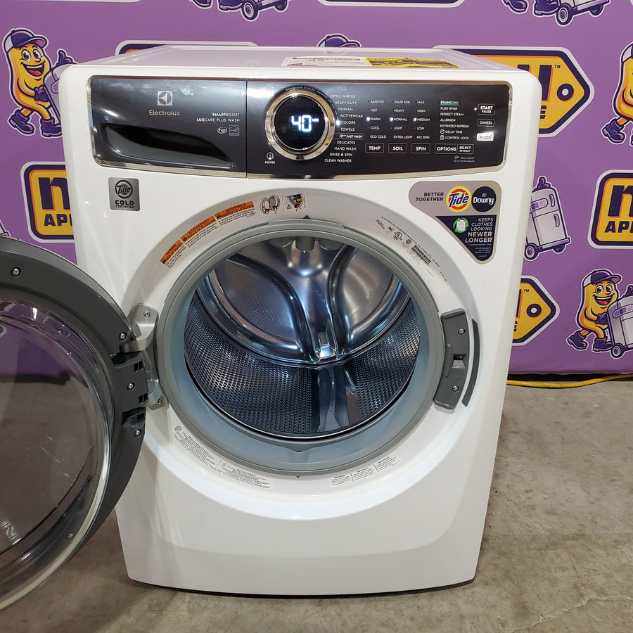 Electrolux 4.5 Cu.Ft. Stackable Front Load Washer with Steam and SmartBoost Wash System ELFW7637AW - Open Box and Electrolux 8.0 cu. ft. Front Load Electric Dryer with Perfect Steam ELFE7637AW - Open Box