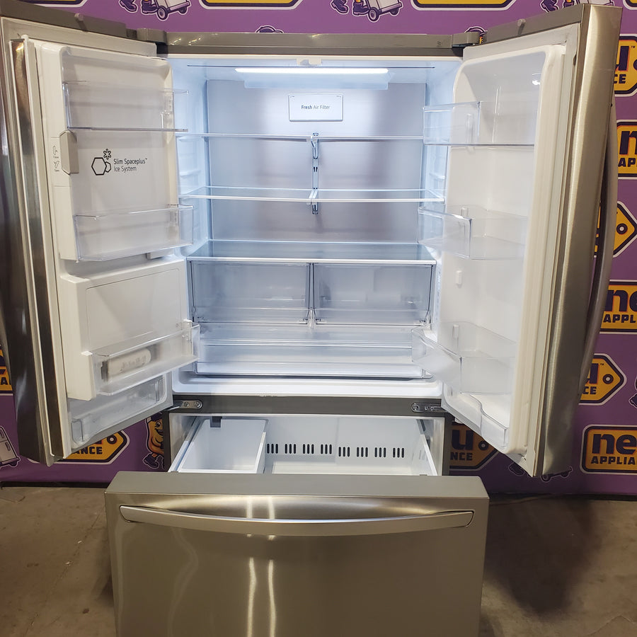 LG 26 cu ft ENERGY STAR Counter-Depth Smart French Door Refrigerator in Fingerprint Resistant Stainless Steel with Dual Ice Maker LRFXC2606S - Scratch & Dent (Moderate)